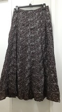 Made in India Maxi Skirt Boho Fairy SZ 4 Brown Embroid Flower Hippie Fairy Cottn