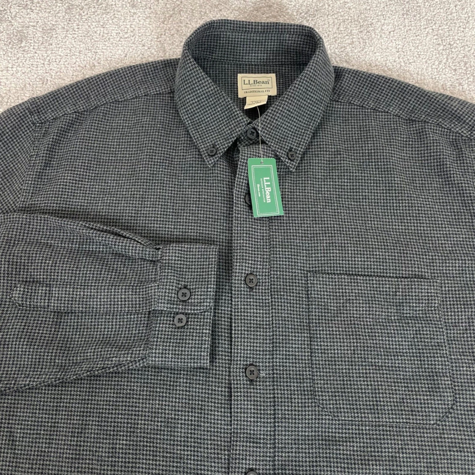 LL Bean Flannel Shirt Mens Large Tall Wicked Good Button Down Houndstooth NWT
