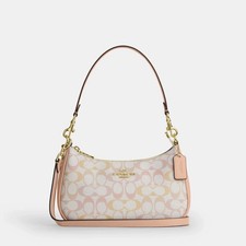 NWT Coach Teri Shoulder Bag In Pretty Signature Canvas CDZ05 Gold/Chalk/Pink New