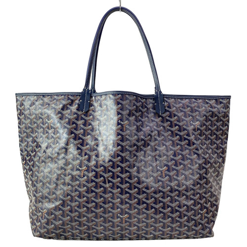 GOYARD Saint Louis GM Navy White Beige Coated Canvas Leather Tote Bag