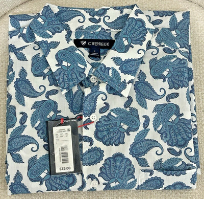 NWT Cremieux size L lucent white blue paisley short sleeve button up shirt mens