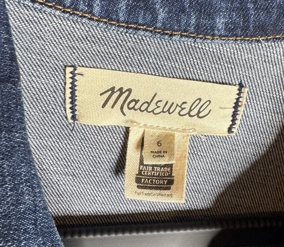 Camisa Madewell Denim Western Midi Manga Larga Bolsillos Traseros Talla 6 Foto 3 de 4