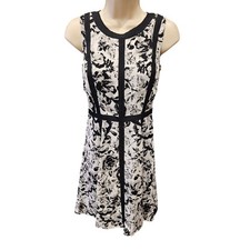 Talbots sz 2P 2 PETITE black white floral coquette lightweight sleeveless dress