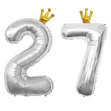 YFHVJTKO 40 Inch Number 27 Silver Crown Balloon Set,27th Celebration Decorati...