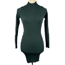 Fashion Nova Ribbed Turtleneck Bodycon Mini Dress Dark Green Womens Small