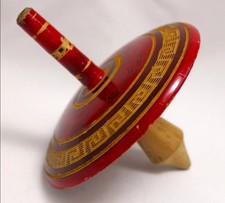 Vintage Wooden SPINNING TOP Souvenir toy Playa del Carmen Mexico 1960's Red