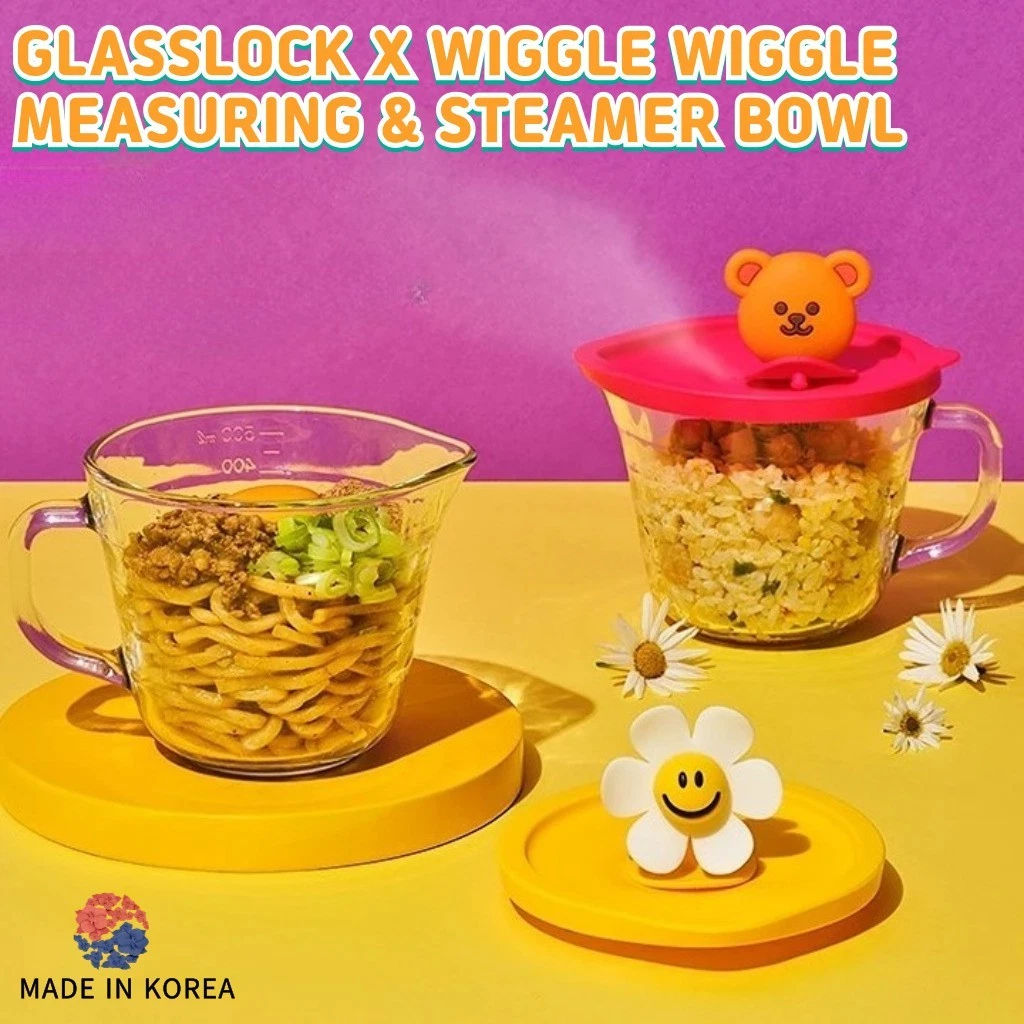 Limited Glasslock x Wiggle Wiggle Measuring Cup & Steamer Bowl Korea Smile Bear