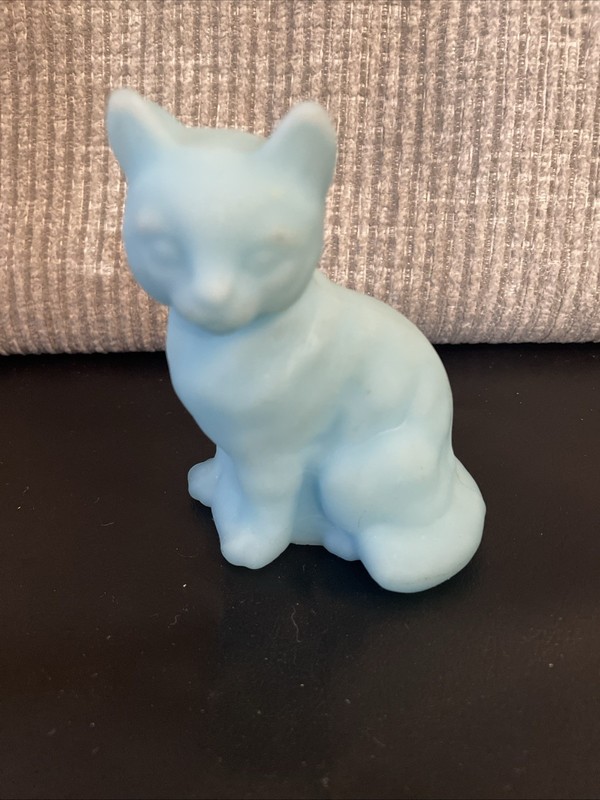 Fenton Blue Satin Ware Sitting Cat