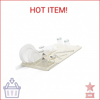 Umbra Udry Dish Rack with Movable Pegs and Microfiber Drying Mat   Space-Saving
