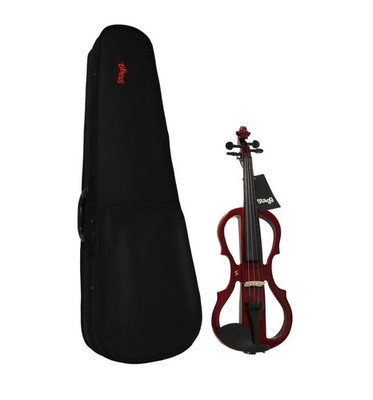 Stagg EVN 4/4 Elektrische Violine Set Rot E-Geige mit Koffer Bogen Zubehör