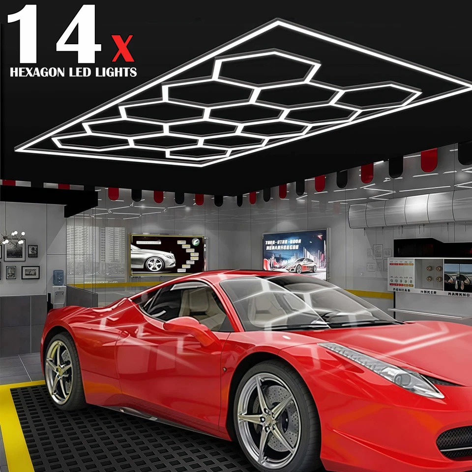 VASTFIRE 10-14 Hexagon LED Lighting Detailing Garage Workshop Retail Car Showroom Border