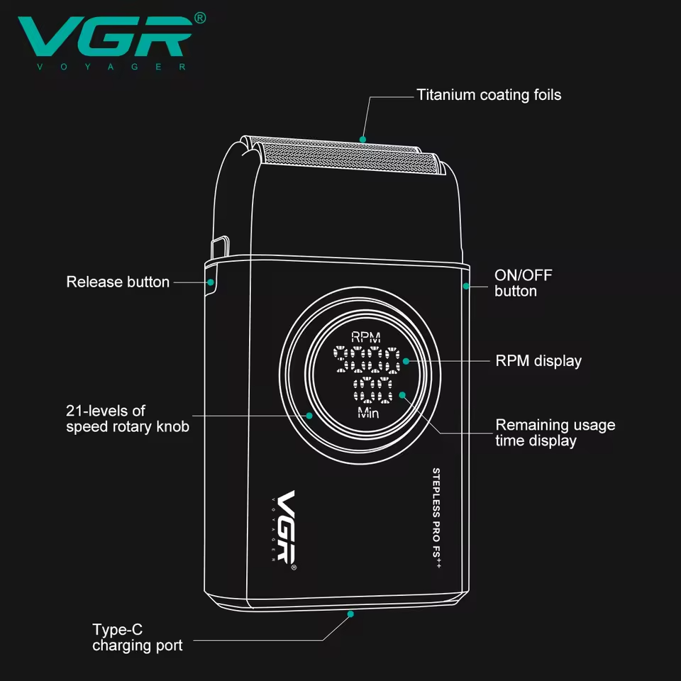 VGR V-377 Electric Beard Trimmer – 9000 RPM Razor for Men, LED