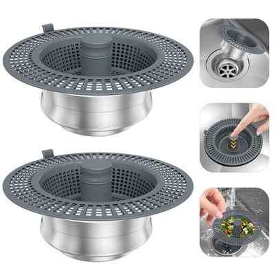 2 Pack Non-Standard 3 in 1 Kitchen Sink Drain Strainer for Sink Drain Width 3-3.