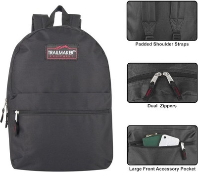 Backpacks with Adjustable Padded Straps 17 in for School Girls Boys (Black)