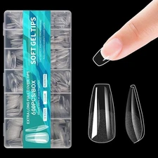 Medium Coffin Clear Nail Tips 600pcs Full Cover Soft Acrylic Nail Kit, Free Ship