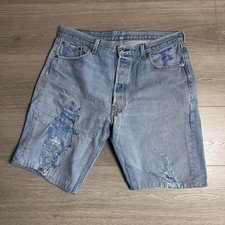 Vintage 1995 Levi's 501 Custom Embroidered Light Wash Denim Shorts