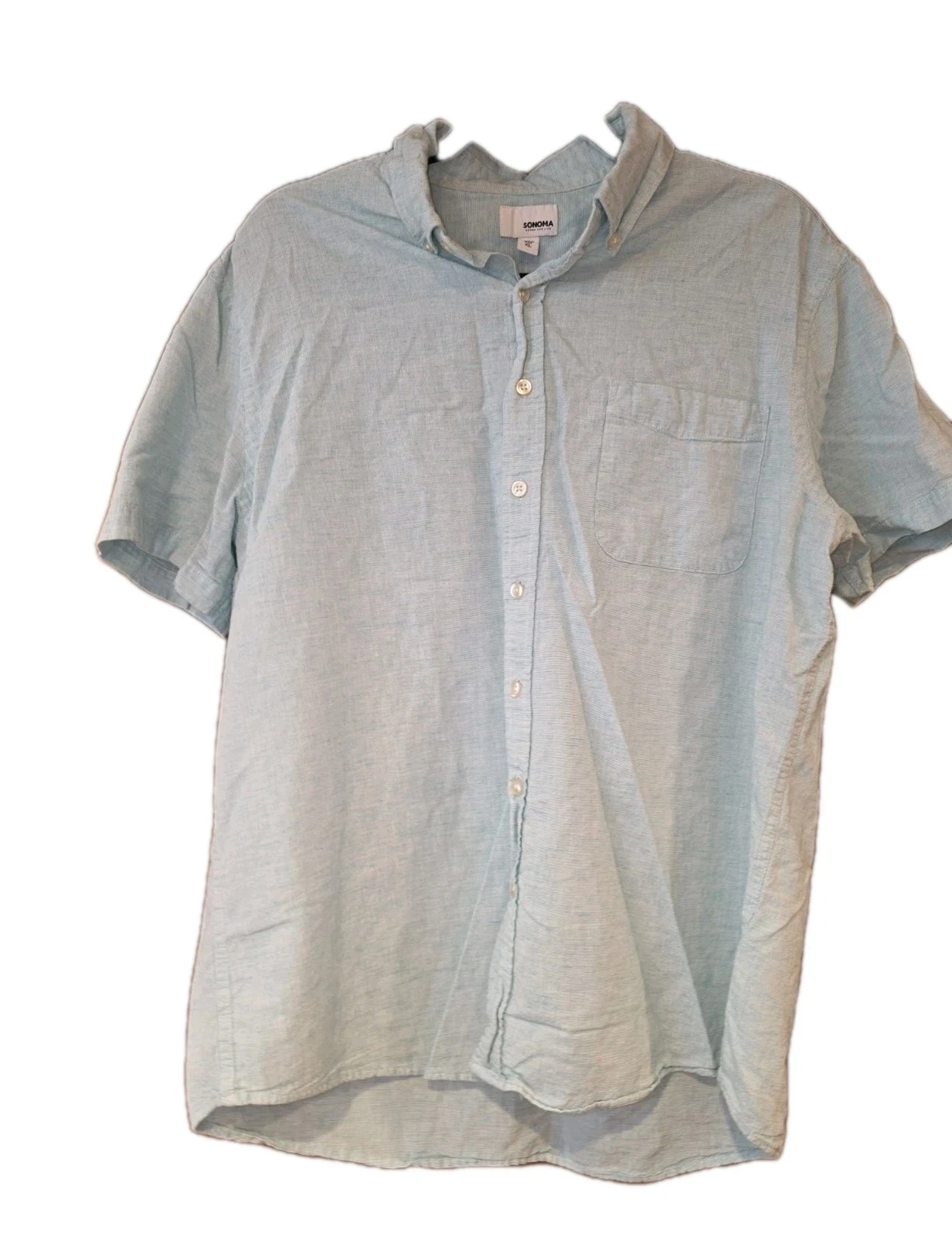 Sonoma Linen Blend Shirt Mens XL Blue Button Up Lightweight Beach Vacation