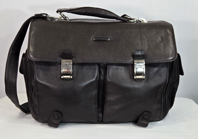 PIQUADRO MEN S BROWN LEATHER ONE HANDLE CROSSBODY COMPUTER BRIEFCASE MODUS  EUC