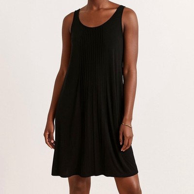 Eileen Fisher Black Linen Tank Dress Shift Sleeveless Pintuck XS Quiet Luxury