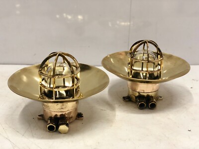 2 Stück Vintage Messing Schott Leuchten Maritim Wand Decken Lampen mit Schirm