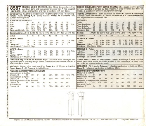 McCalls 8587 Evening Formal Prom Dresses Misses Sewing Pattern Uncut Size 4 6 8 - Picture 2 of 2