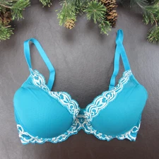 Natori Bra 34D Light Blue Lace Padded Underwire Adjustable Clasp Back