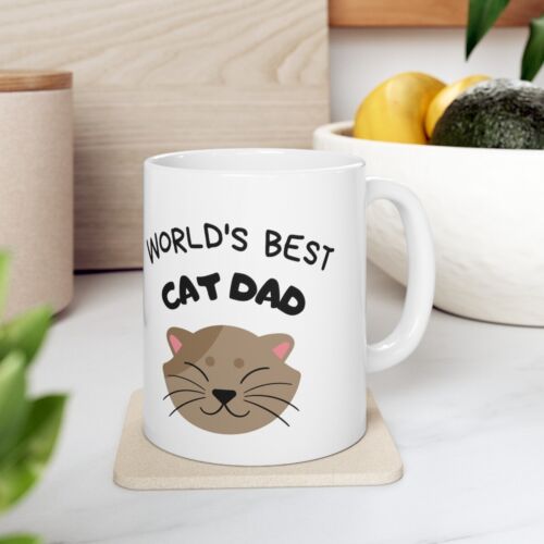 Taza de café de cerámica de 2 caras World's Best Cat Dad 11 oz REGALO DE AMIGOS DE LA FAMILIA - Imagen 1 de 13