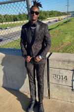 Men's Suit Black Jacquard Paisley 3 Piece Shawl Lapel Prom Groom Tuxedo Wedding