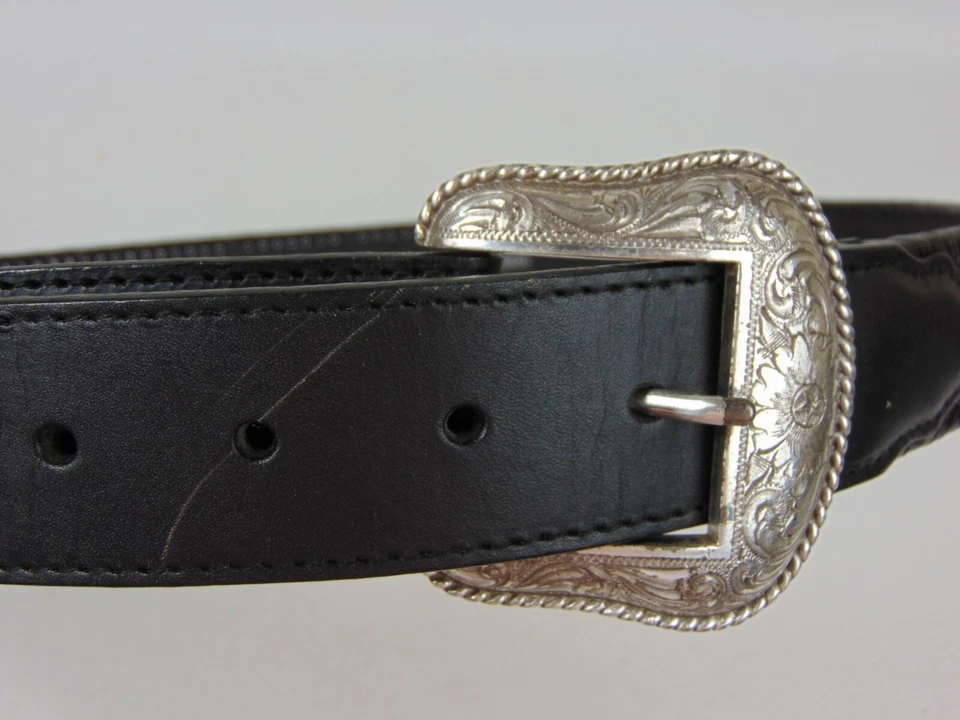 NOCONA BELT CO. HOMBRE WESTERN NEGRO 2453601 TALLA 42 TONO PLATA HEBILLA CUERO Foto 3 de 4