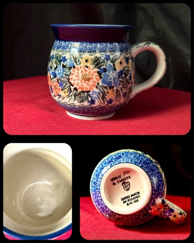 Unikat Polish Pottery Bubble Mug M. Starzyk #1754 Floral