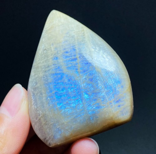 Natural Blue Flash Sable Moonstone Palm Gem Freeform Standup Healing C557 - Picture 5 of 10