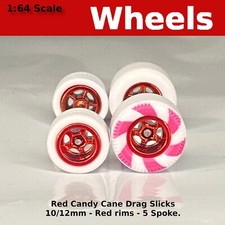 Gasser/Muscle Car - Pink Candy Cane Drag Slicks - 10mm/12mm for Hot Wheels