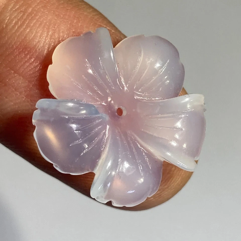 Light Blue Chalcedony Translucent Flower Carving With Center Hole 18mm Gem e05 - Image 3 of 4