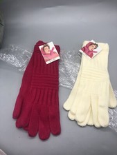 Vintage Gitano Knit Gloves 2 Pr Fuchsia And Cream NOS