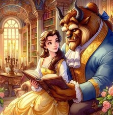Princess Belle Reading - Beauty the Beast 8x8 Craft Cotton Fabric Block
