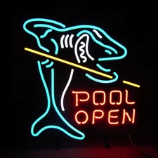 Pool Shark Billiards Open Game Room20"x16" Neon Light Sign Lamp Bar Beer Decor