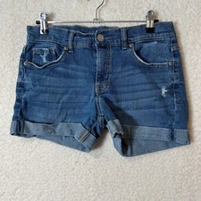 Aeropostale NYC Women's Size 4 MIDI Distressed Cuff Blue Jean Denim Shorts