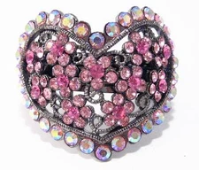 Heart Pink Austrian Rhinestone Crystal Hair Barrette Clip Ponytail Holder B105p