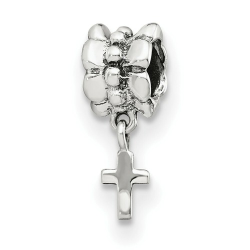 Cross Dangle Bead .925 Sterling Silver Antique Finish Reflection Beads - 第 1/4 張圖片