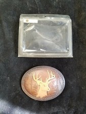 Vintage Chambers 3 3/4 Inch Leather Belt Buckle Deer BUCK Design New Old Stock