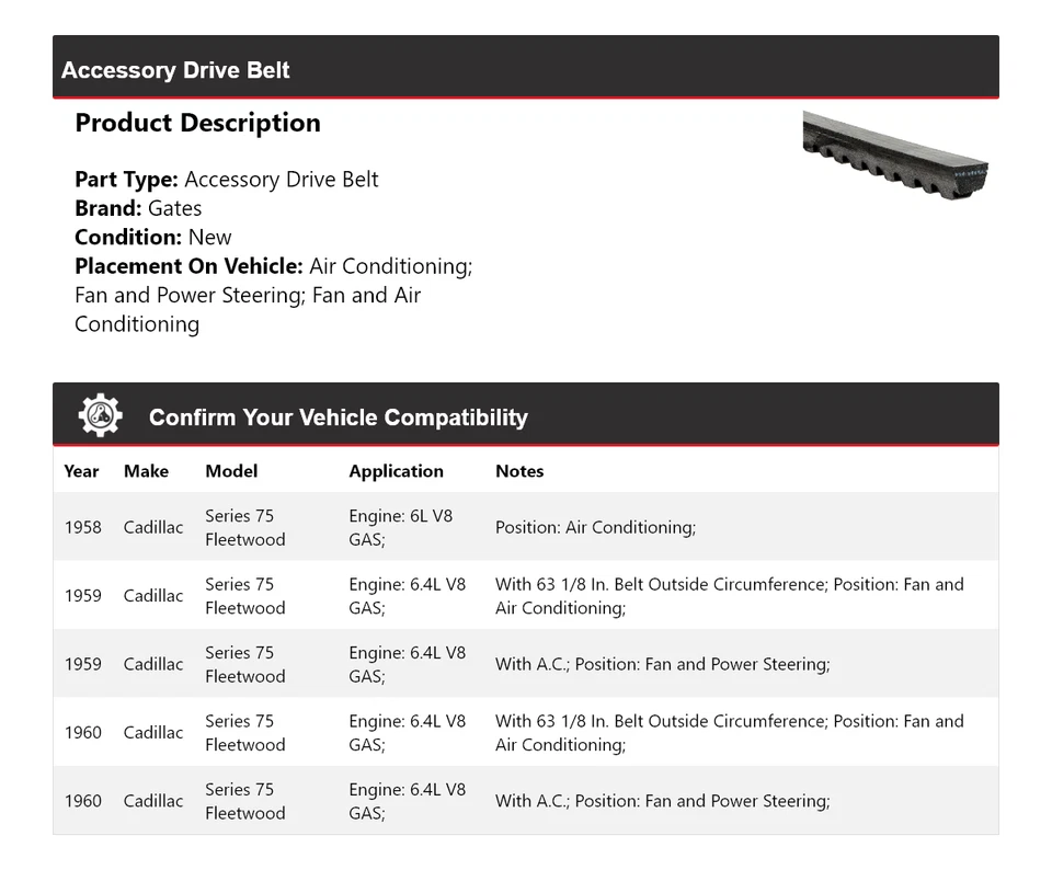 For 1958-1960 Cadillac Series 75 Fleetwood Accessory Drive Belt Gates 1959 - Image 2 of 4