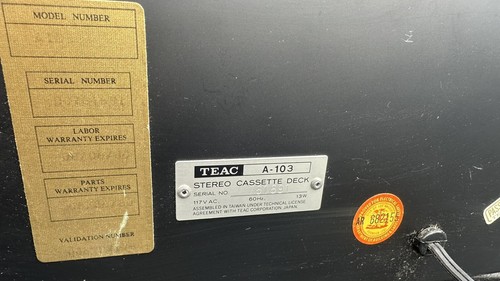TEAC Stereo Cassete Deck MODEL A-103 For Parts - Picture 7 of 8