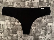 NWT Victoria's Secret PINK Seamless Thong Stretchy Panty Pure Black Small