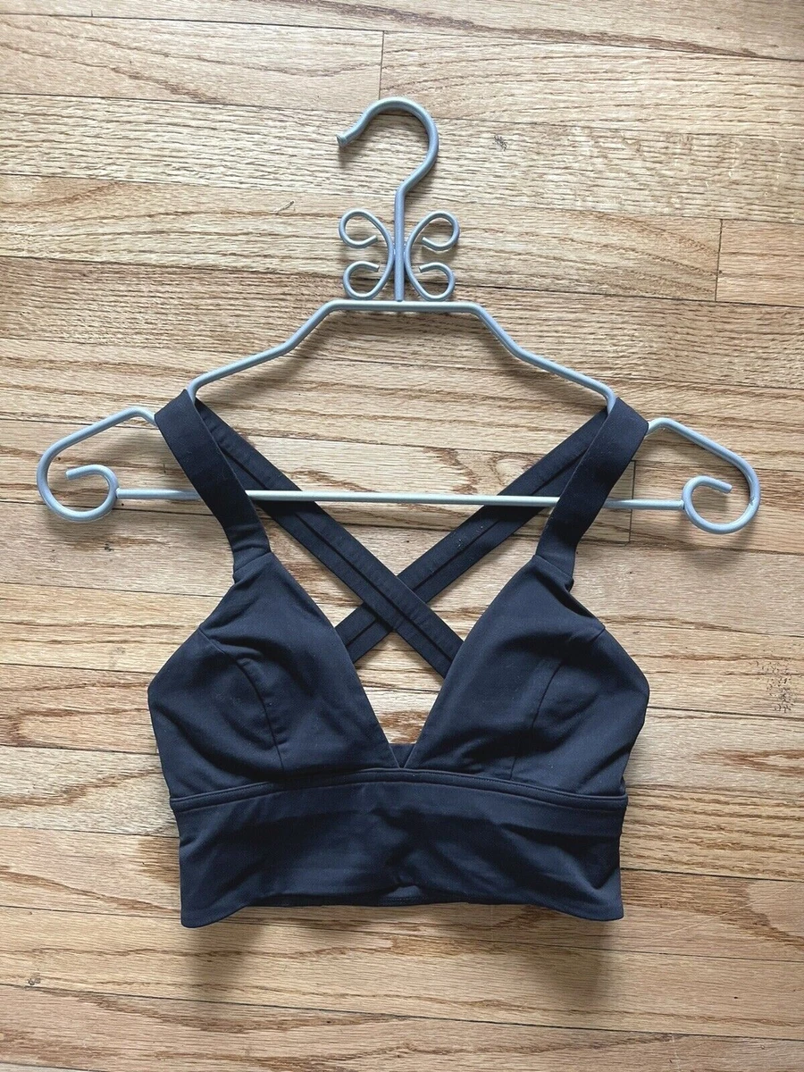Lululemon Black Thick Strap Removable Padded Sports Bra Deep V Neck Sz 2