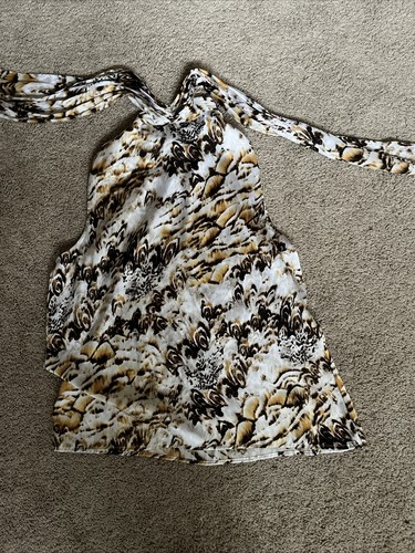 VINCE CAMUTO size PM sleeveless high neck blouse Elegant Animal Print Beige/brow - Picture 6 of 7