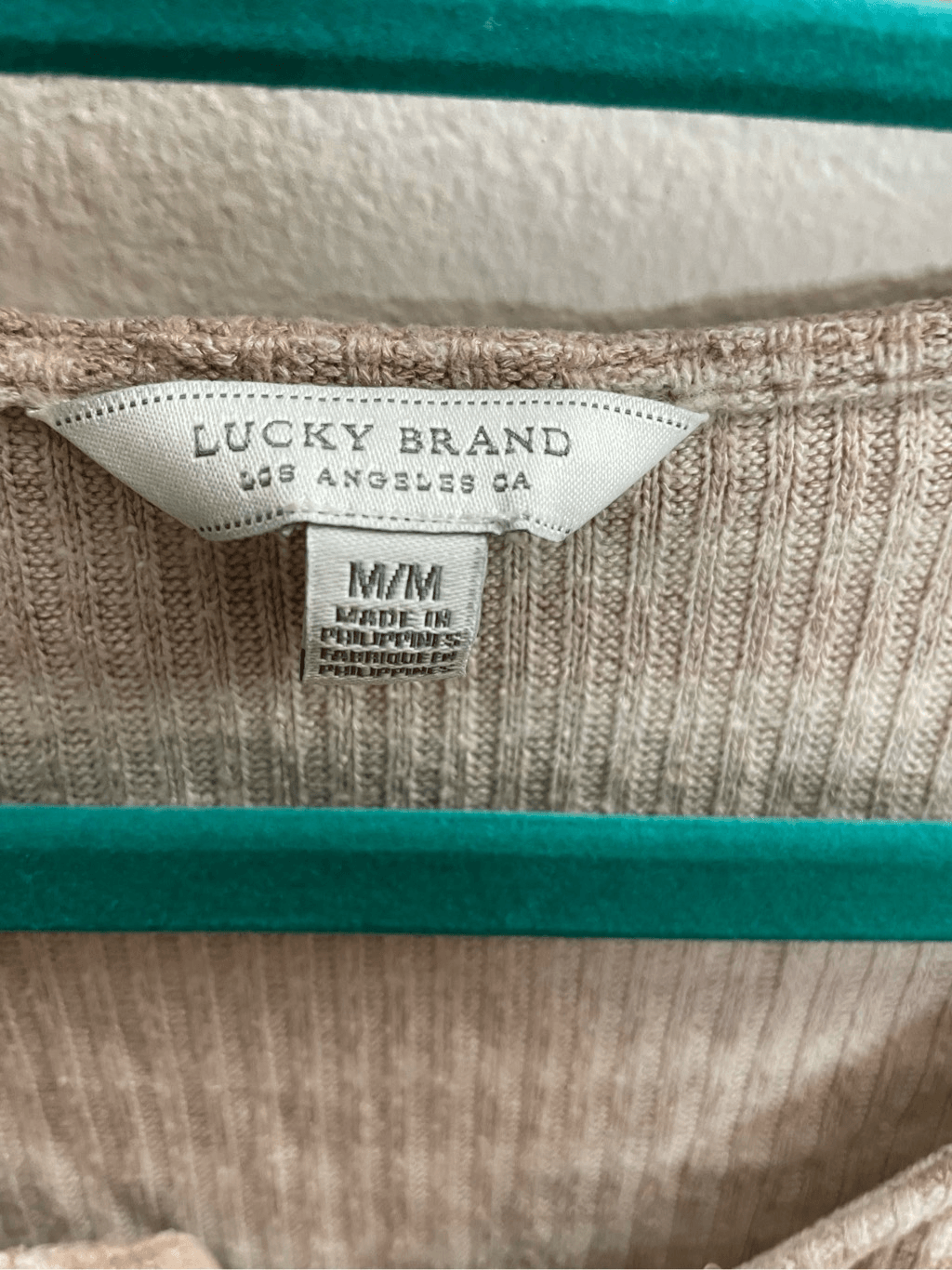 Lucky Brand Women's Brown Stripe Lace Up Ribbed Henley Top Size