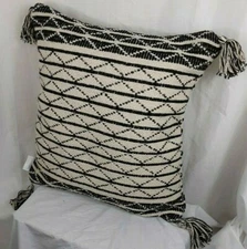 Decorative Farmhouse Pillow 20" X 20" Stripe Gray/Black with Tassels