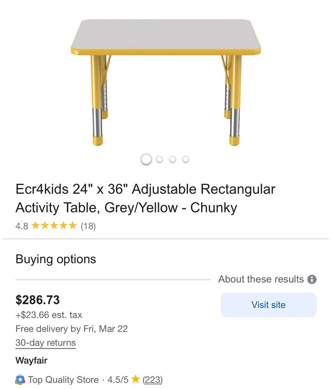24” X 36” adjustable Height Table w/gray Top Yellow Trim