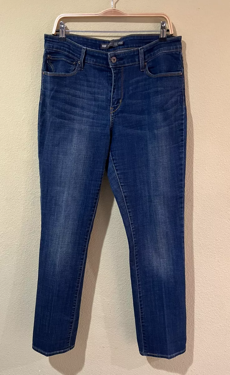 Levis Demi Curve Mid Rise Straight Stretch Women Blue Jeans Pants Sz 17 33 Q1