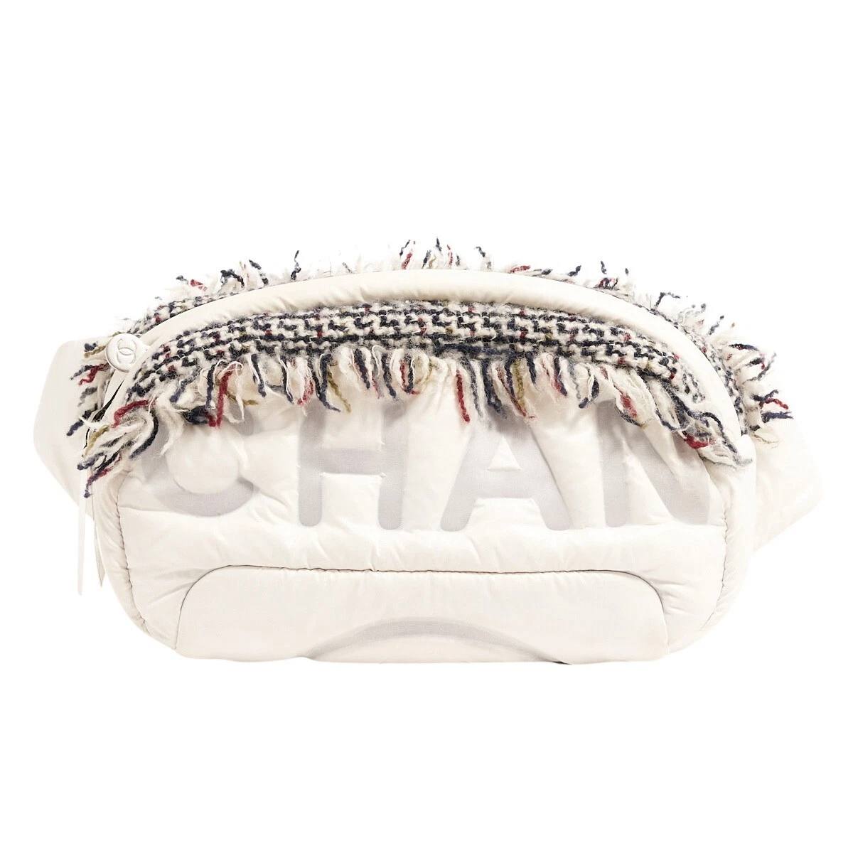 CHANEL Coco Neige Tweed x Nylon Waist Pouch White